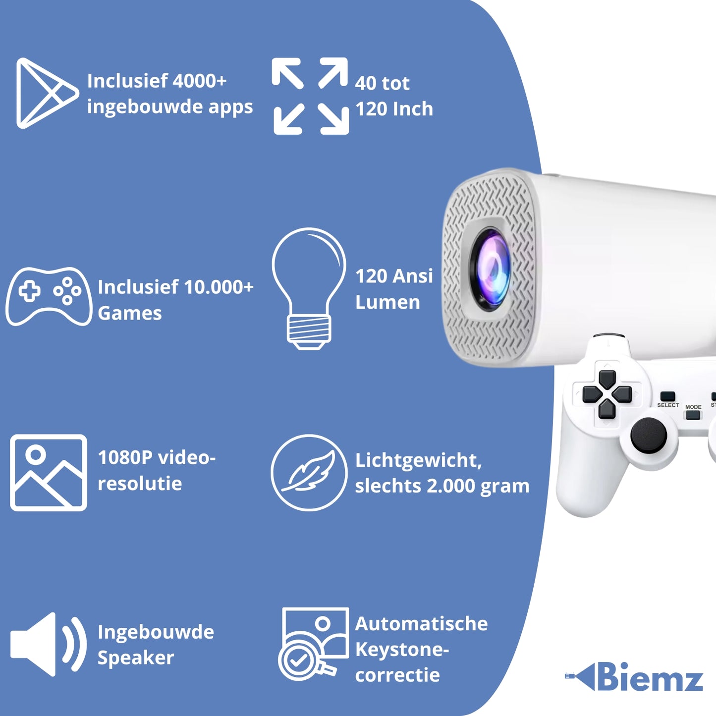 Biemz™ - 180° Draagbare Gaming Projector met WiFi